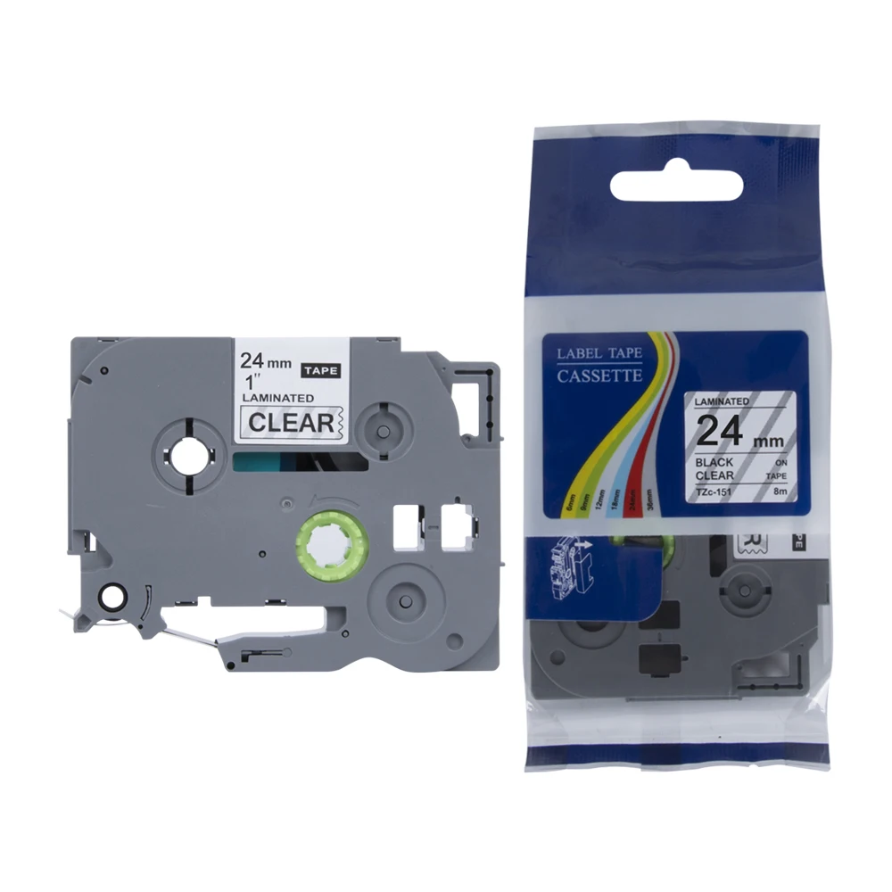 Weemay Tape Cassette Laminated 24mm Black on Clear Tape Compatible Brother TZe-151 TZe151 TZe 151 for P Touch Label Printer