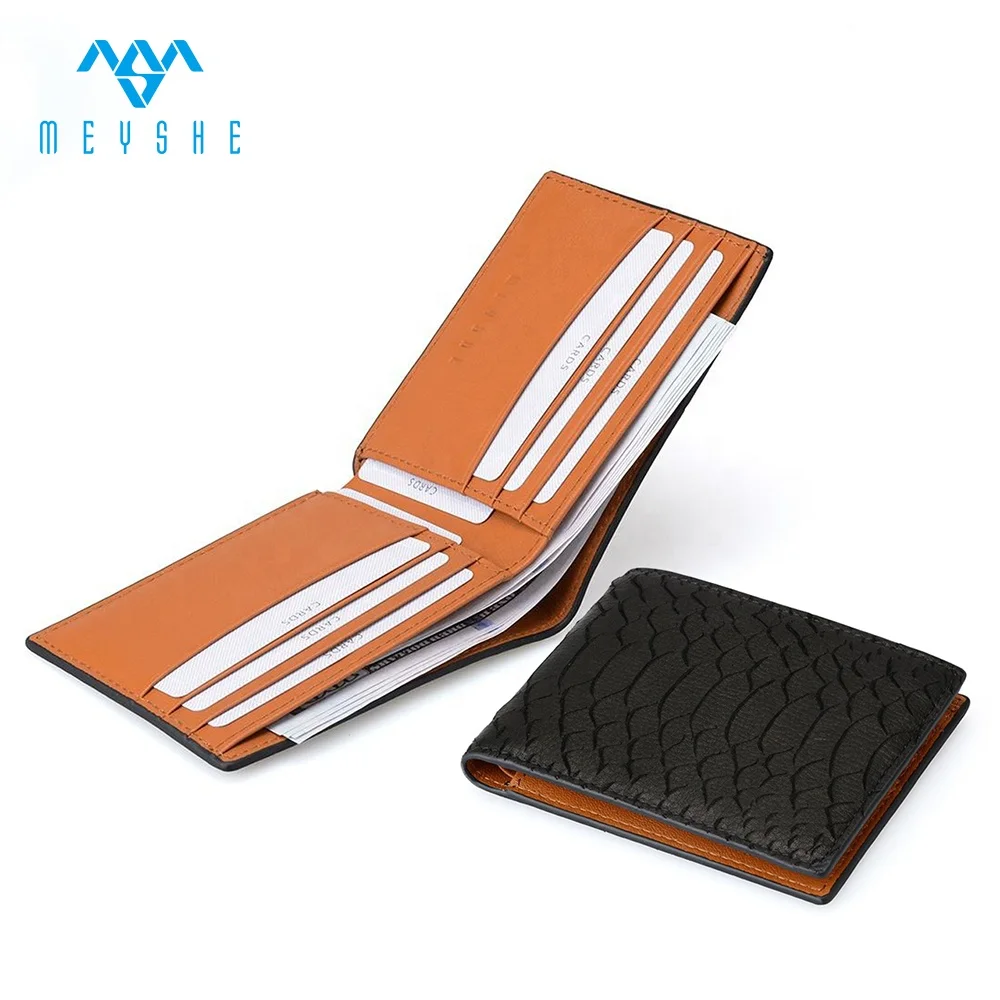 Factory Custom Fashion Black Python Skin Genuine Leather Short Slim Wallet Card Holder For Men