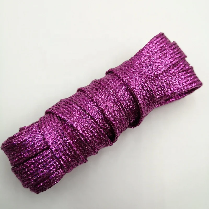 Wholesale various color silver gold glitter flat tubular blinking glitter shoe laces