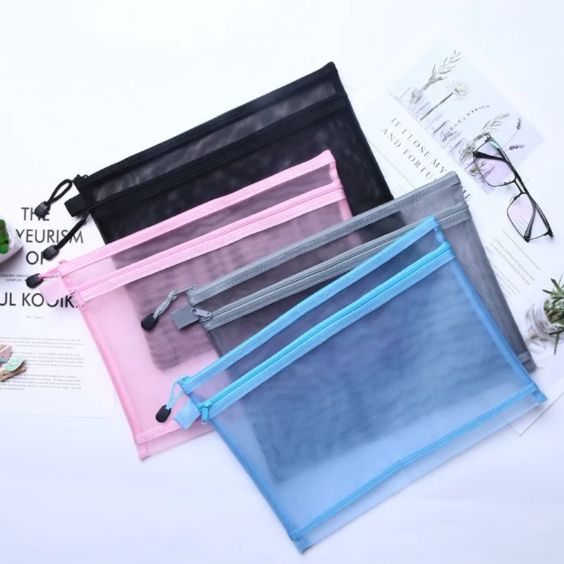 Embodsing Nylon Mesh Zipper File Folders Custom Logo File Document Bag Supplies Stationery