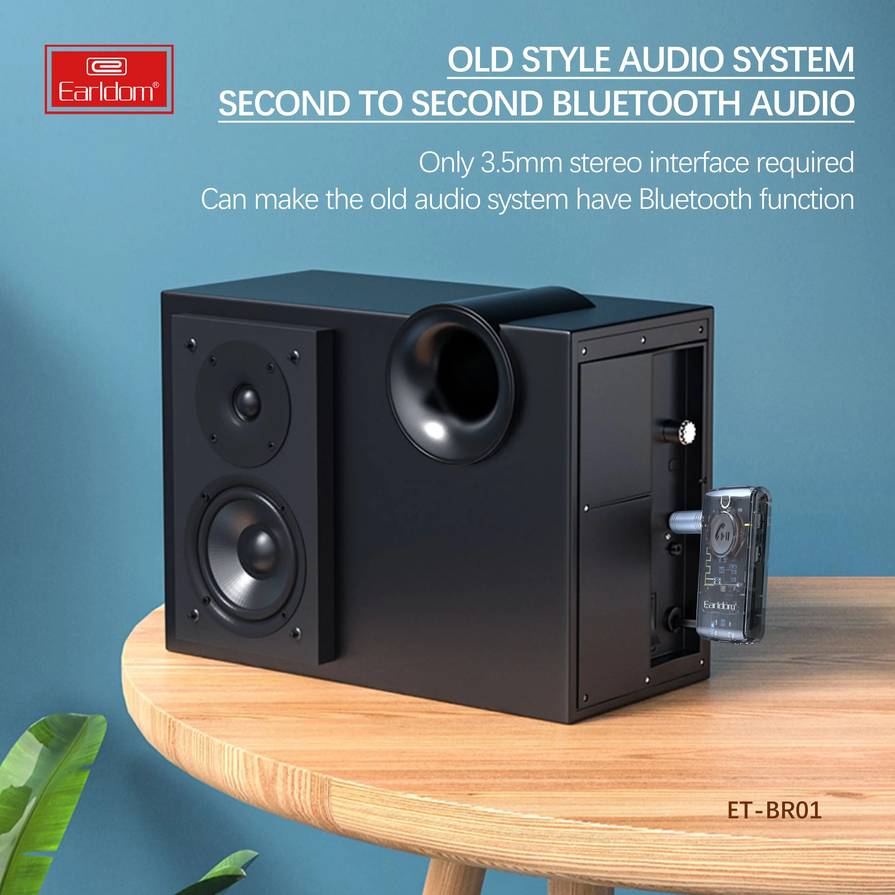 EARLDOM 3.5mm bluetooth car kit wireless handsfree car kit V5.3 music adapter for car/earphone/speaker Transparent