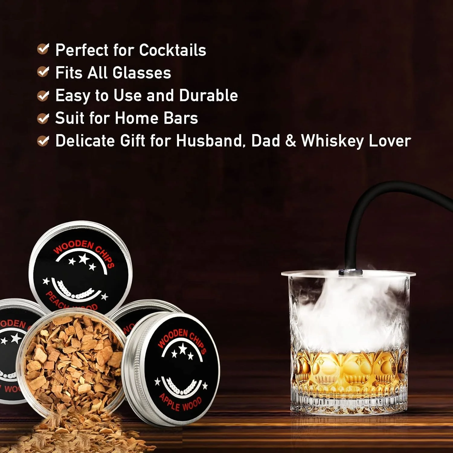 Old Fashioned Cocktail Smoker Kit Infuse Whiskey Bourbon Smoking Gun Disk Lid Wood Chips Perfect Bar Tools Food Drink Smoking