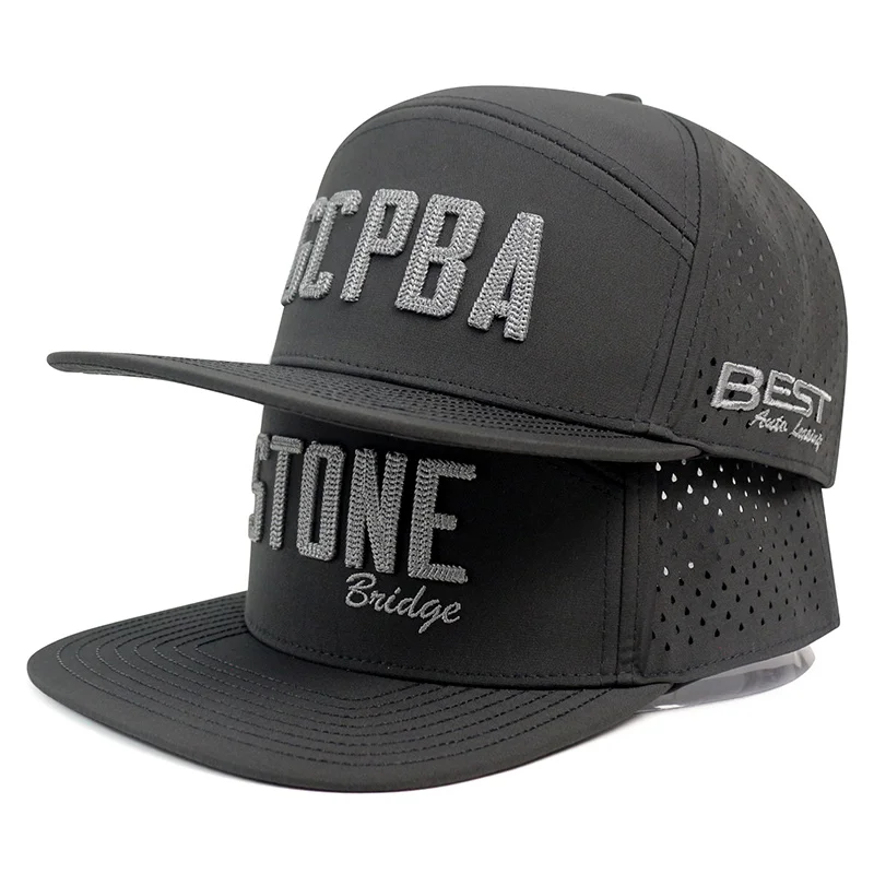 Custom Chain Embroidered logo Flat Perforated Player Hydro 6 Panel Polyester Snapback Applique Sports Caps Performance Golf Hat