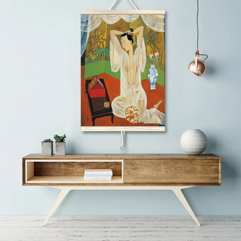 Classical artwork handmade chinese canvas silk scroll oil painting