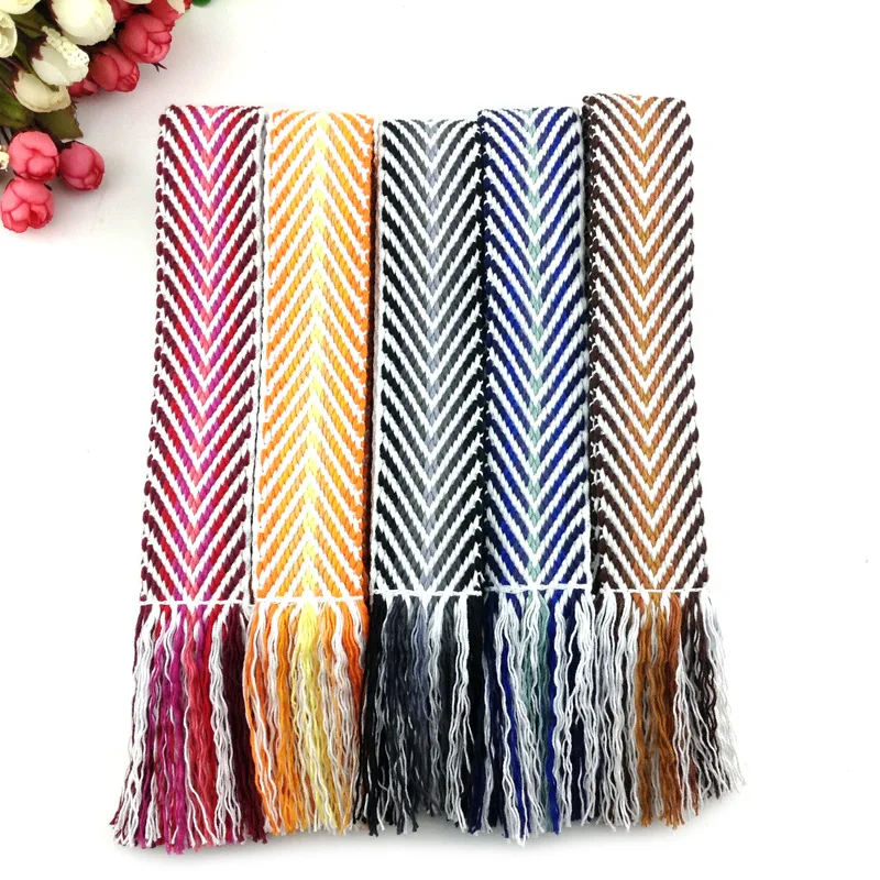 REWIN Bulk Custom Ethnic Style Herringbone Pattern Woven Cotton Boho Tassel Belts for Lady