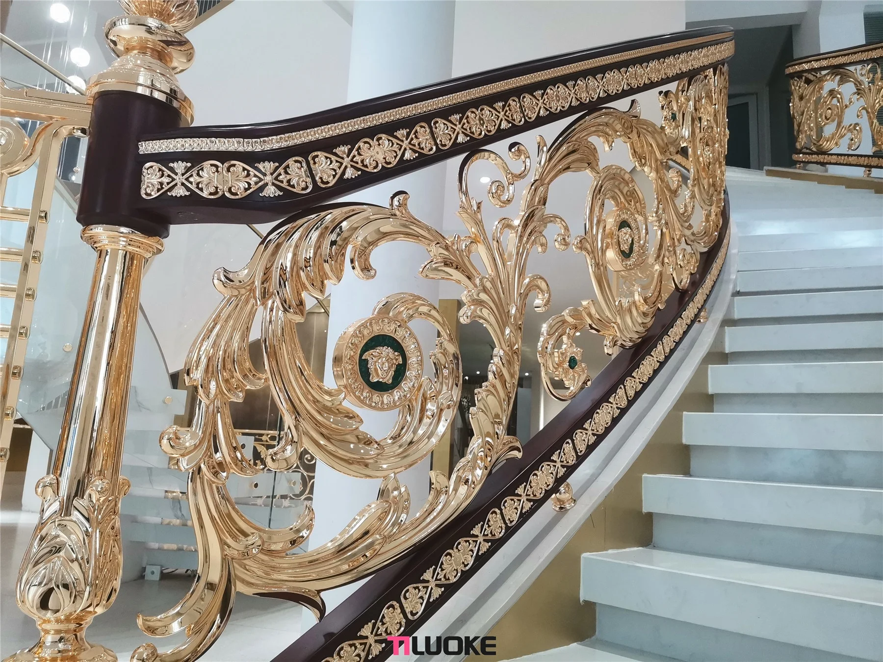 2022 new design high end balustrades & handrails golden interior stair railing designs
