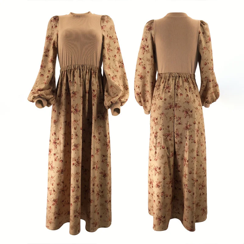New Muslim dress Long sleeves Ramadan dress comfortable fashion Turkish Islamic clothing women flower dresses