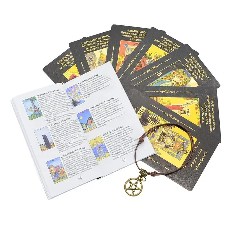 Super High Quality Luxury Gold Foil Russian Tarot Cards With Guide Book Russian Language Tarot Cards in  Classic Oracle Card