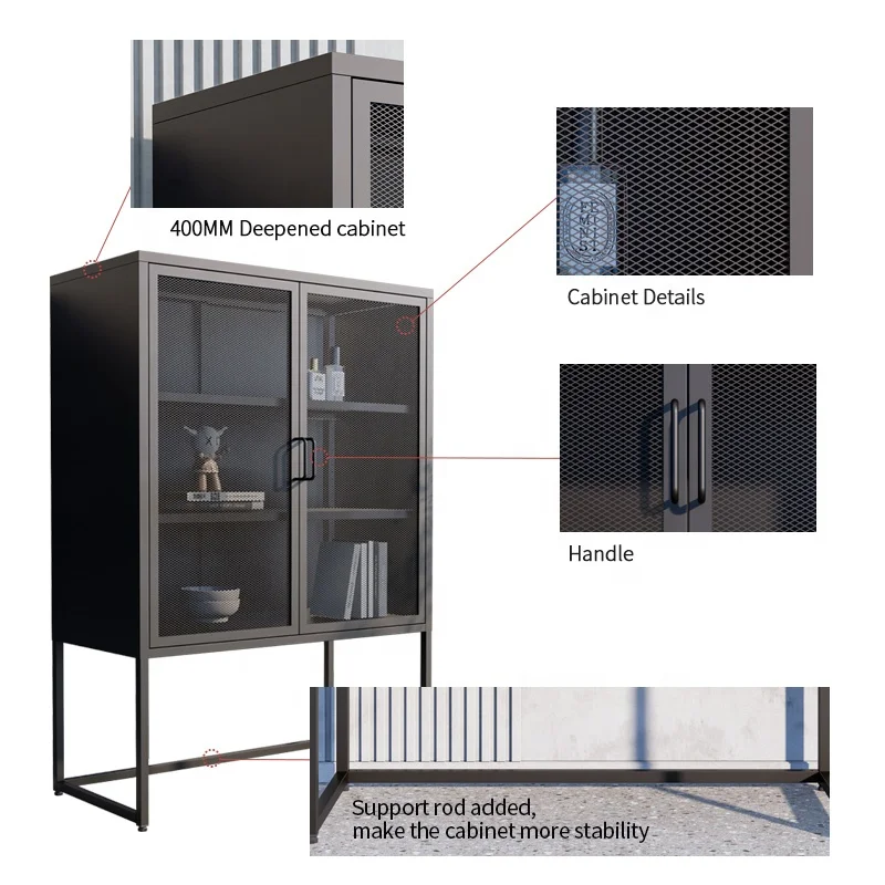 Home Office Furniture Living Room Cabinets 2 Mesh Door Filing Cabinets Storage Metal Locker With Stand Feet