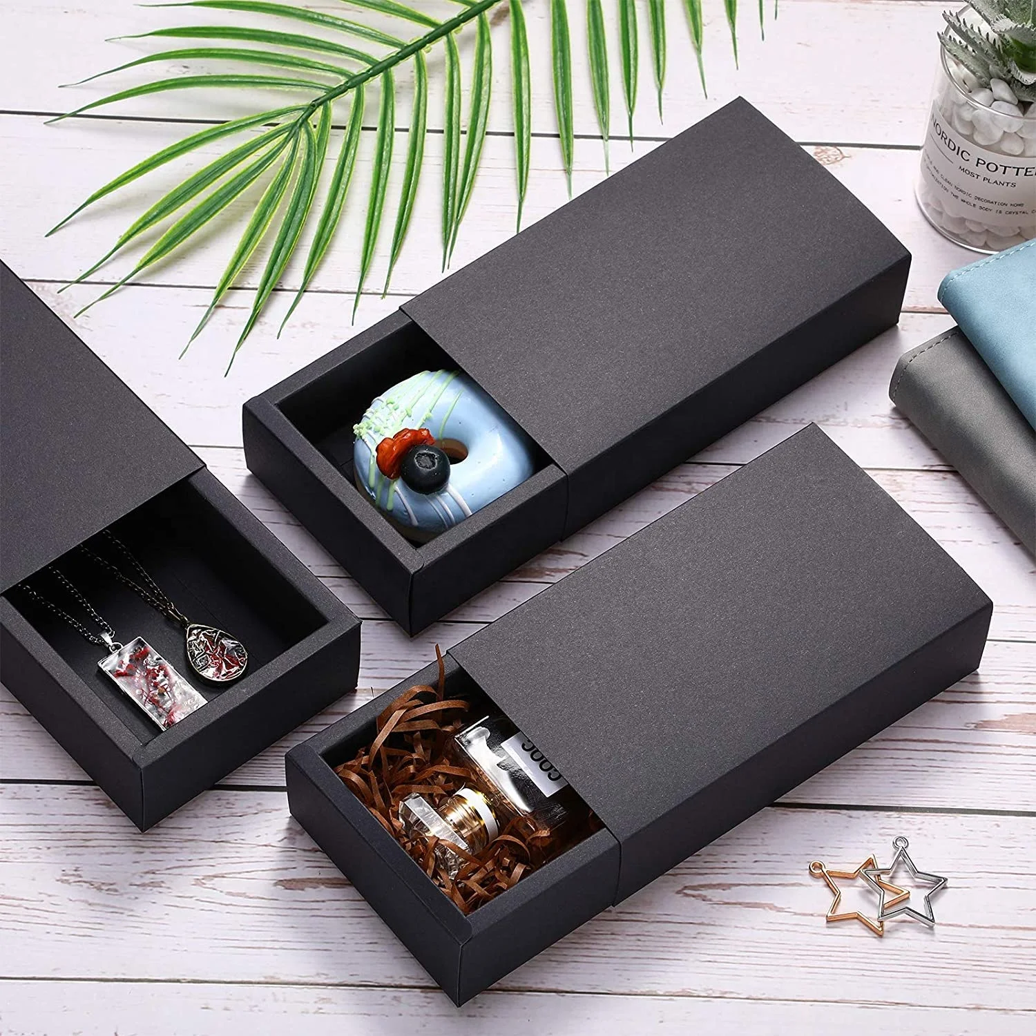 100pcs a Pack Ready to Ship Cheap Candy Box 2 Pcs with Drawer Book Shaped Black White Brown Cookie Box with Logo