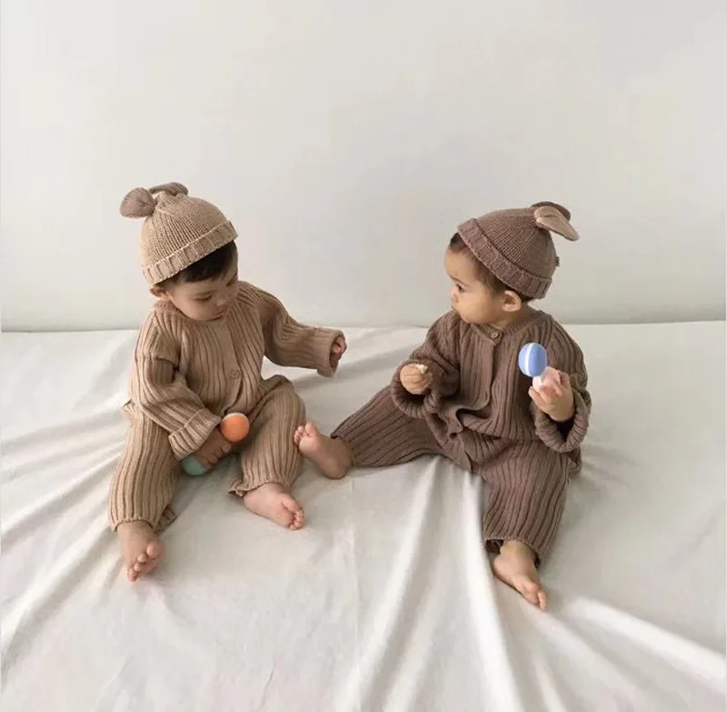 
2021 Baby Clothing Brief Style Toddler Boys Jumpsuits Infant Girls Knitwear Single Breast Baby Outerwear 