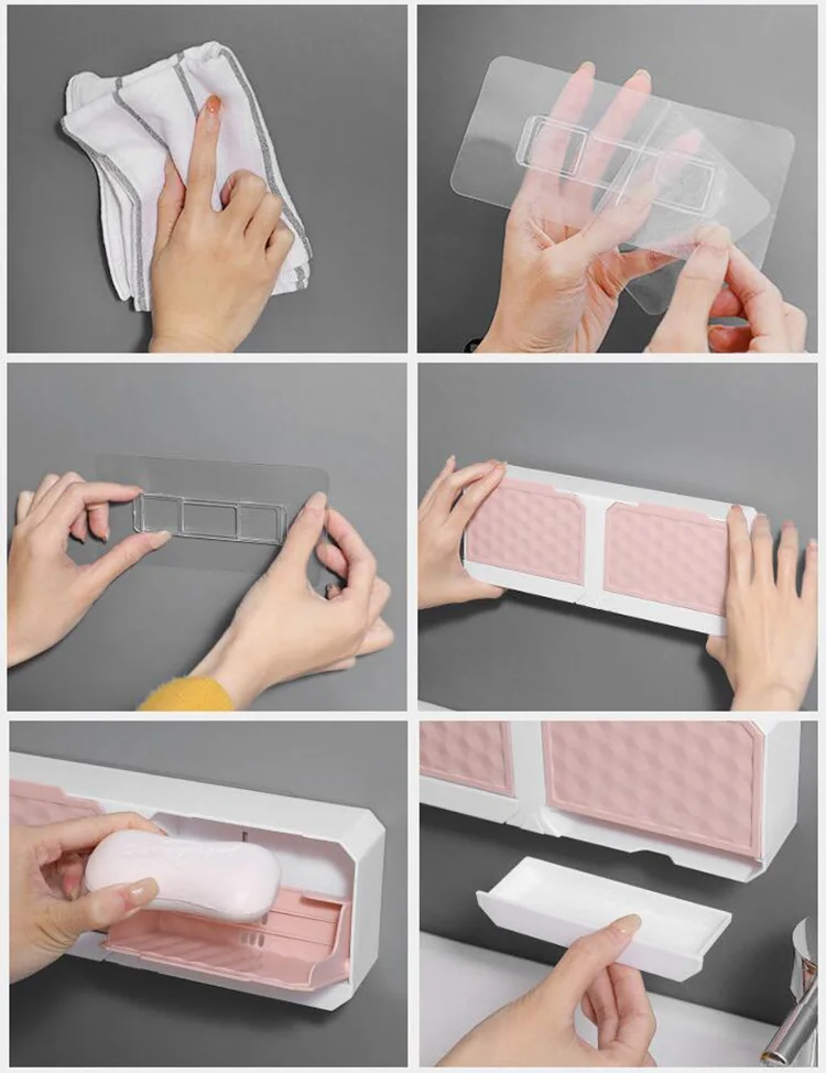 Vertical Single Double Grids Design Nail-free Wall Hanging Drain Lid Dust-proof Soap Box Plastic Shower Bathroom Products