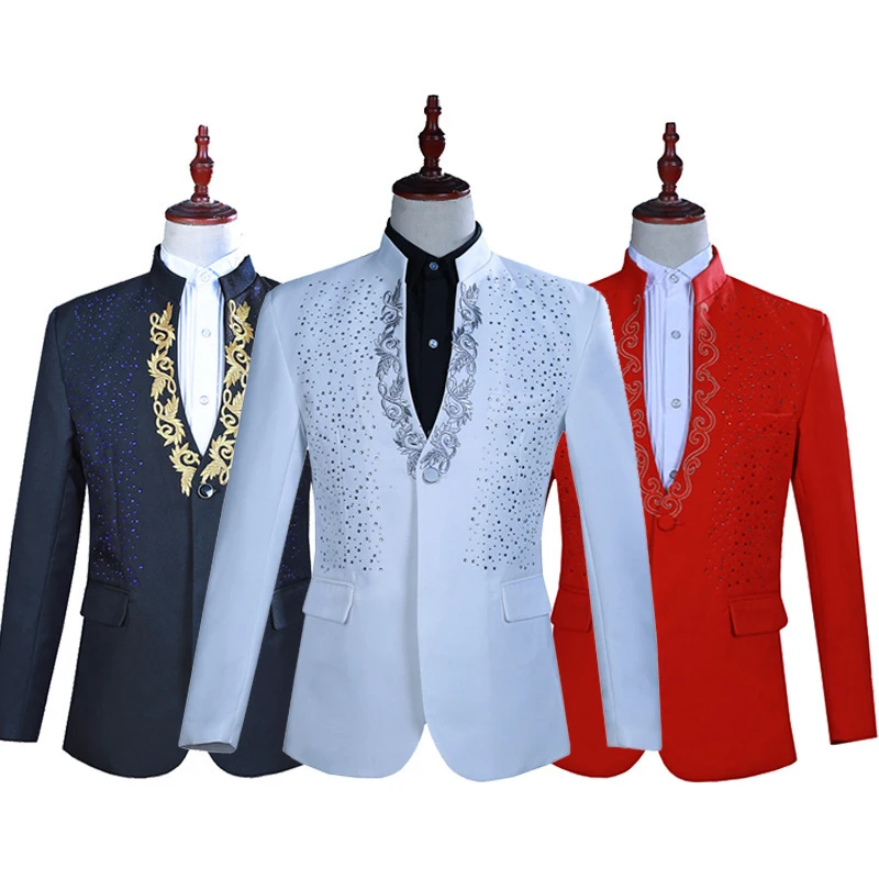 
Reliable and Competitive Price Custom Man Stand Collar Gourd Stage Costumes Tuxedo Suits 