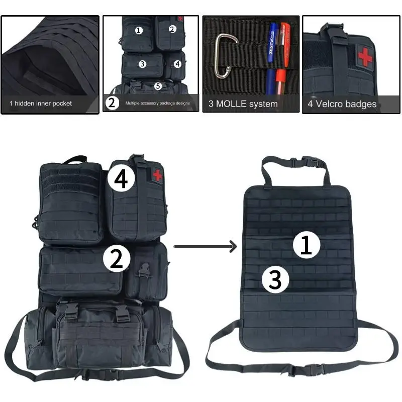Tactical Car Seat Tactical Storage Bag Zipper PVC Rock Multi-Function Backrest Internal Frame Hanging Design Rear Seat Storage