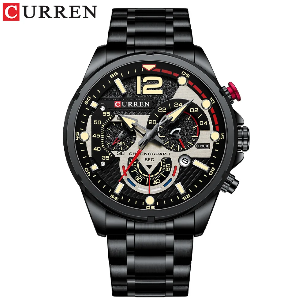 CURREN 8395 Men Business Watch Date Chronograph 24 Hours Display Stainless Steel Strap Quartz Watch