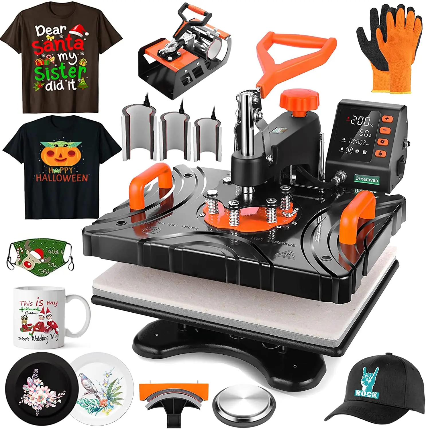 Freesub T-shirt Printing Heat Press Machine Multifunctional 8 in 1 Sublimation for Tshirt Hat Cap Mug P8100-8