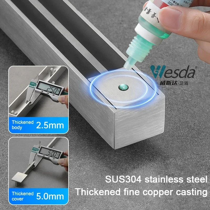 WESDA Factory Supplier Removable Plug-in Cover Shower Drain Channel Linear Floor 304 Stainless Steel Narrow Linear Shower Drain