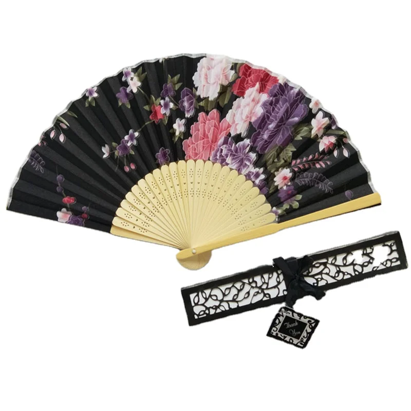 Высококачественный заводская цена бамбуковый ручной вентилятор атласный складной веер с чехлом