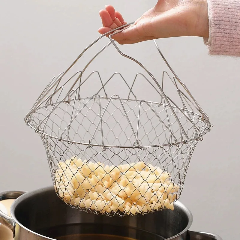 High quality stainless steel perforated strainer frying basket mesh net fry basket mesh stainless with long handle