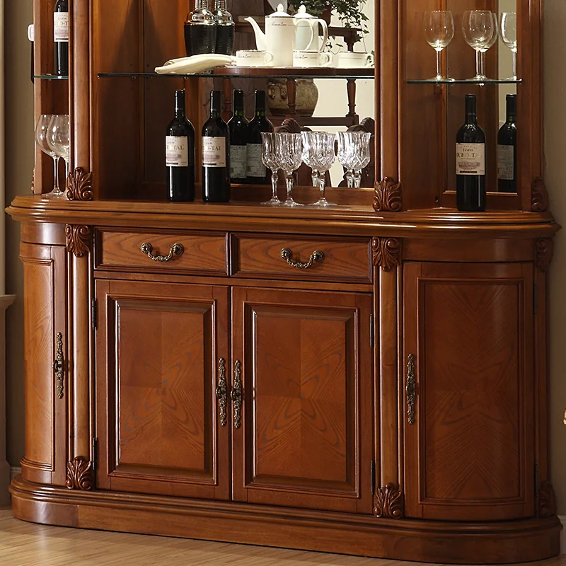Customized home furniture wooden living room wine cabinet for storage solid wood closet tall cabinet with mirror hotel furniture