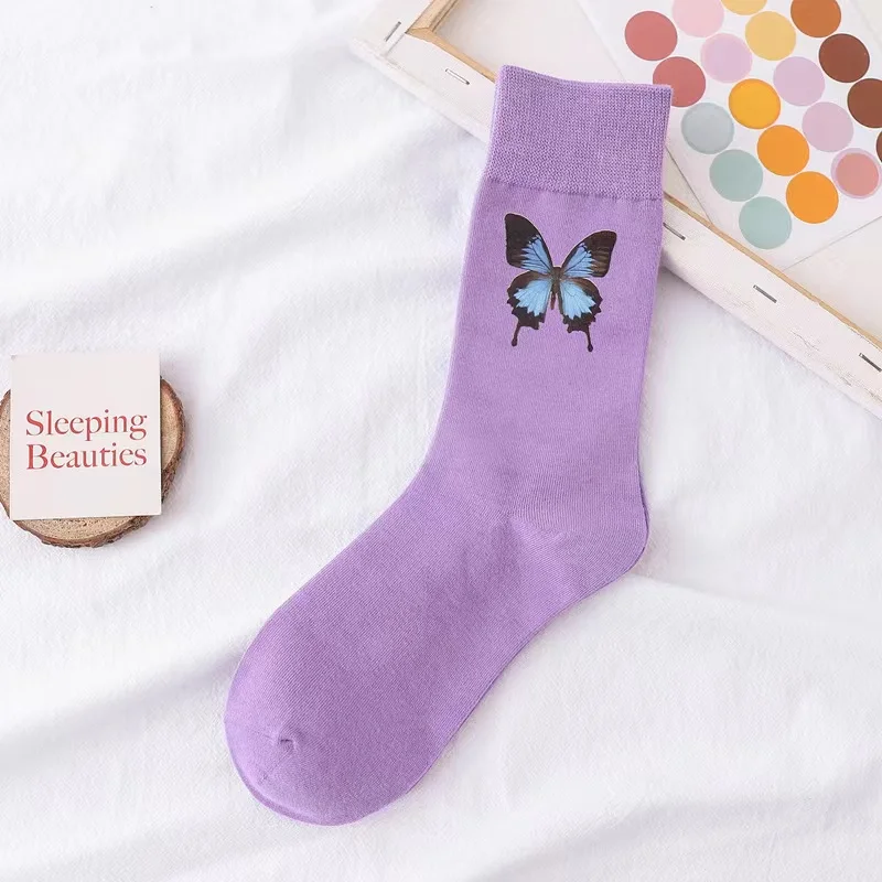 High quality wholesale cotton 3D printing socks custom pattern butterfly print sublimation socks