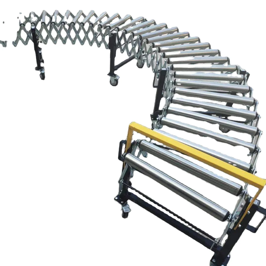
Flexible plastic skate wheels gravity mobile telescopic belt roller conveyor for conveying box parcel in logistic DWS system 