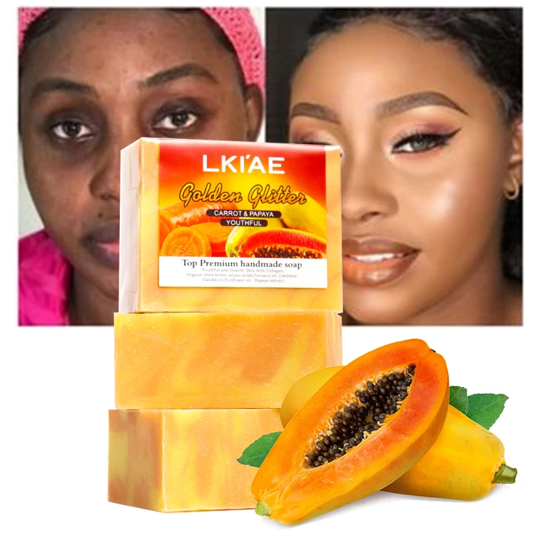 Korean Organic Herbal Sunflower oil Kojic Acid Carrot Papaya Extract Lemon Anti-ance Black Skin Soap With Skin Whitening