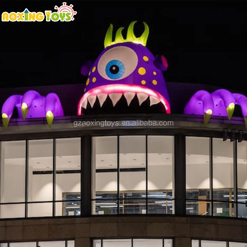 Outdoor Large  LED Light Inflatable Roof Monster Cartoon,Inflatable Halloween Advertising Decoration, For Yard Building Party