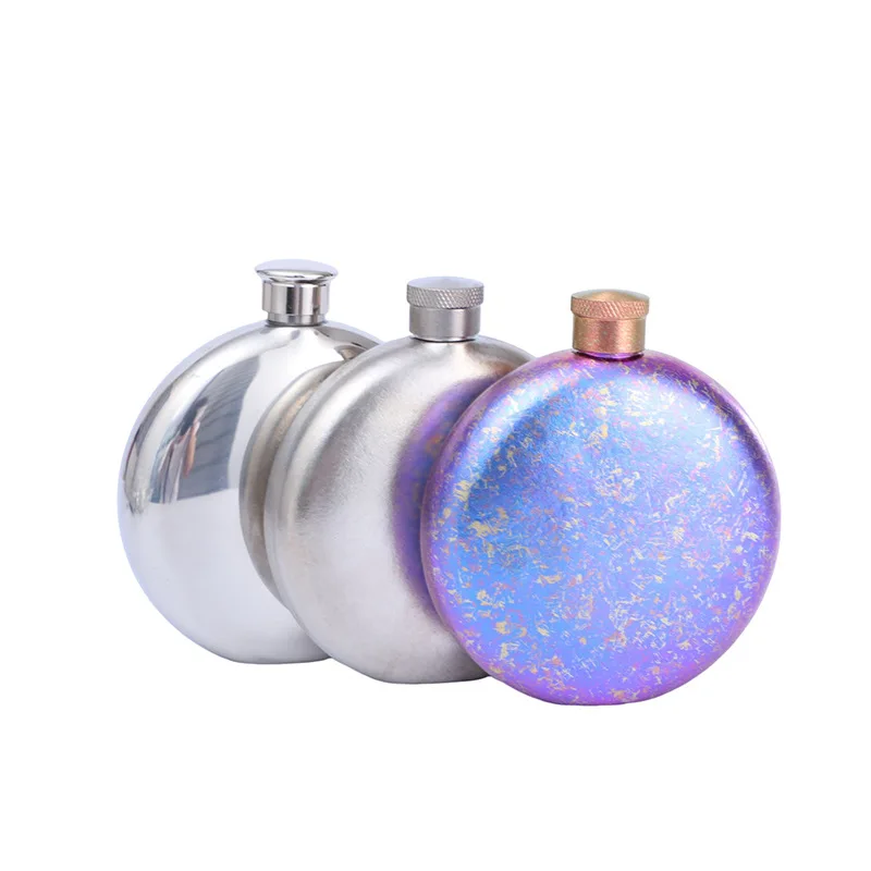 Customized 5oz Titanium Round Portable Pocket Alcohol Whiskey Liquor Bottle Wine Bottle Pot Flagon Hip Flasks