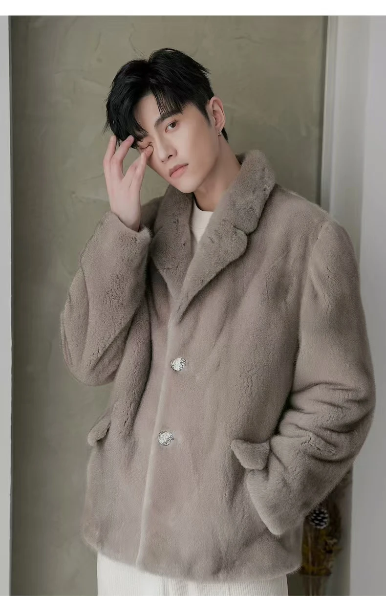 2024 H Fashion Design  Mink fur jacket  Winter Warm Thick Soft    Real Mink Fur Coat For Men