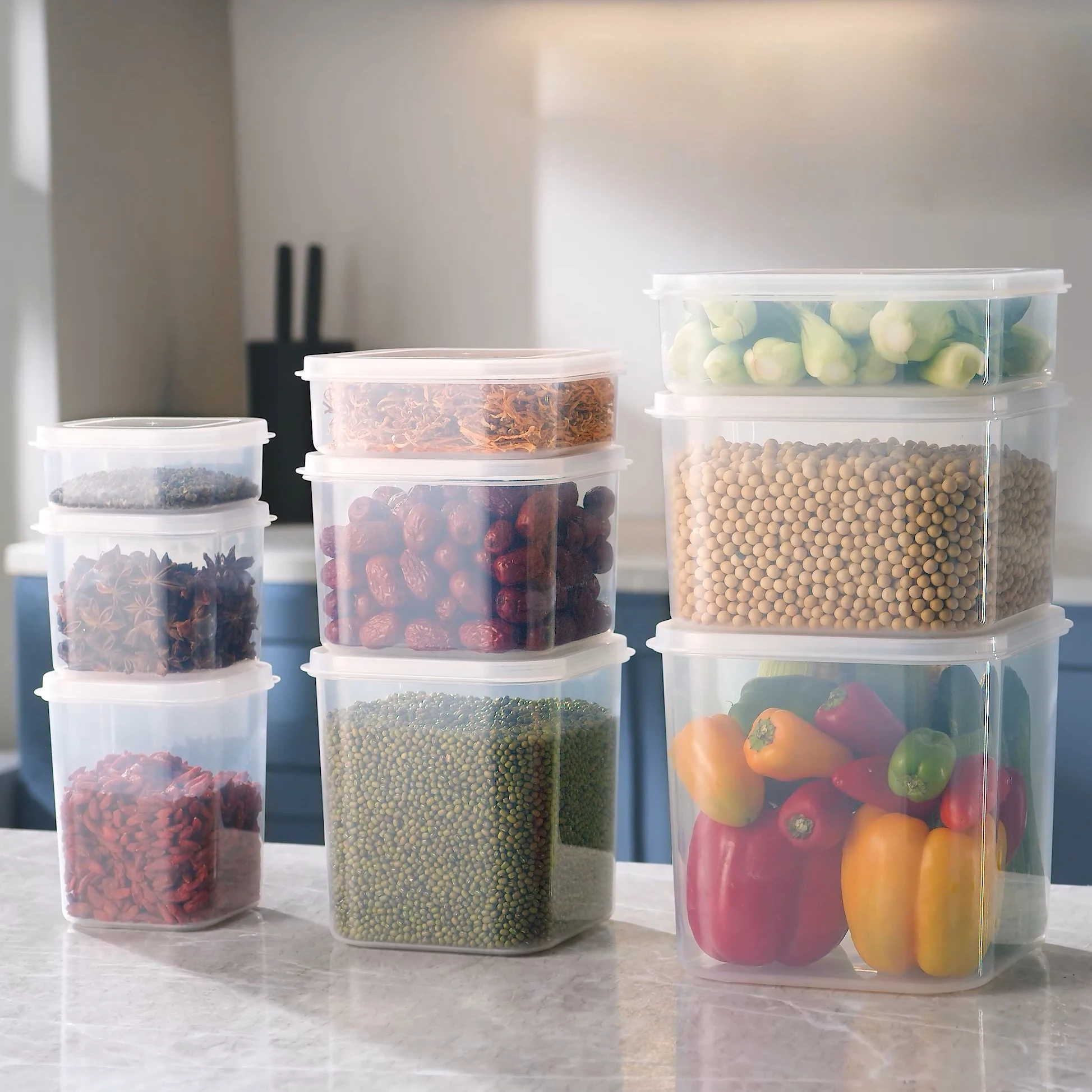 Набор из 9 предметов, герметичный пластиковый кухонный органайзер для хранения зерновых и сухих пищевых продуктов, контейнер с прочными крышками