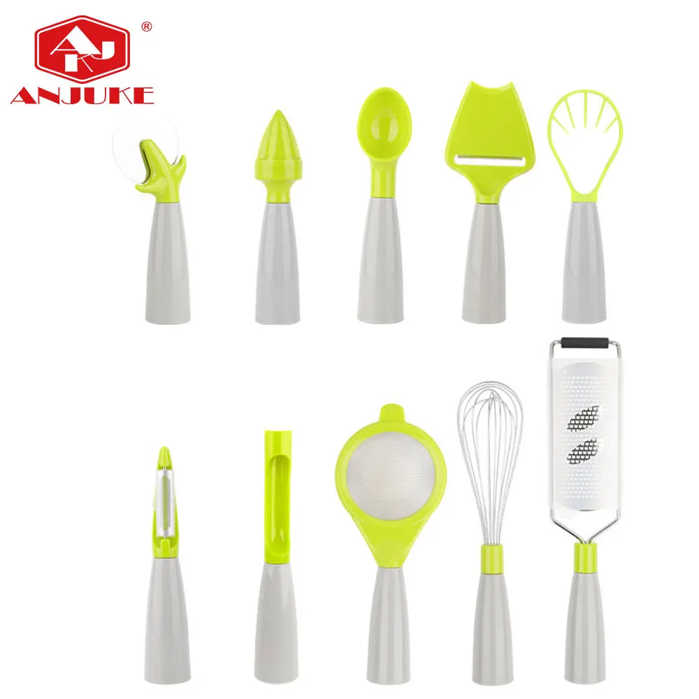 ANJUKE 12 Pcs Home Kitchen Gadgets Tools Set Egg Whisk Fruit Peeler Ice Cream Scoop Opener Pizza Cutter Grater Lemon Juicer