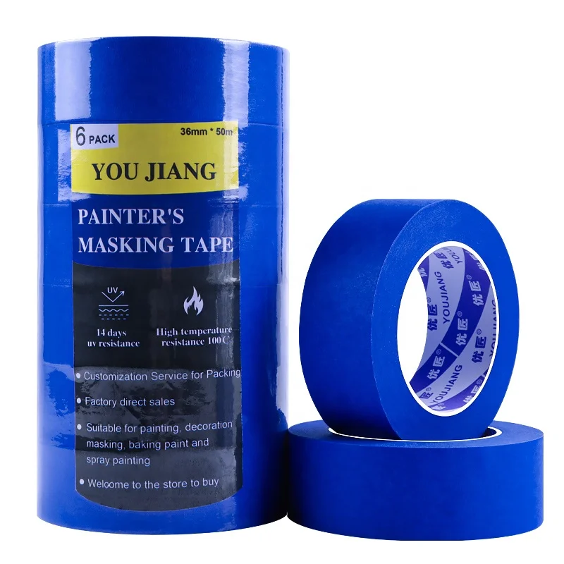 YOUJIANG china wholesale Rubber glue blue UV 14 days Painter Protection Resistant Color Painting Outdoor Masking Adhesive Tape