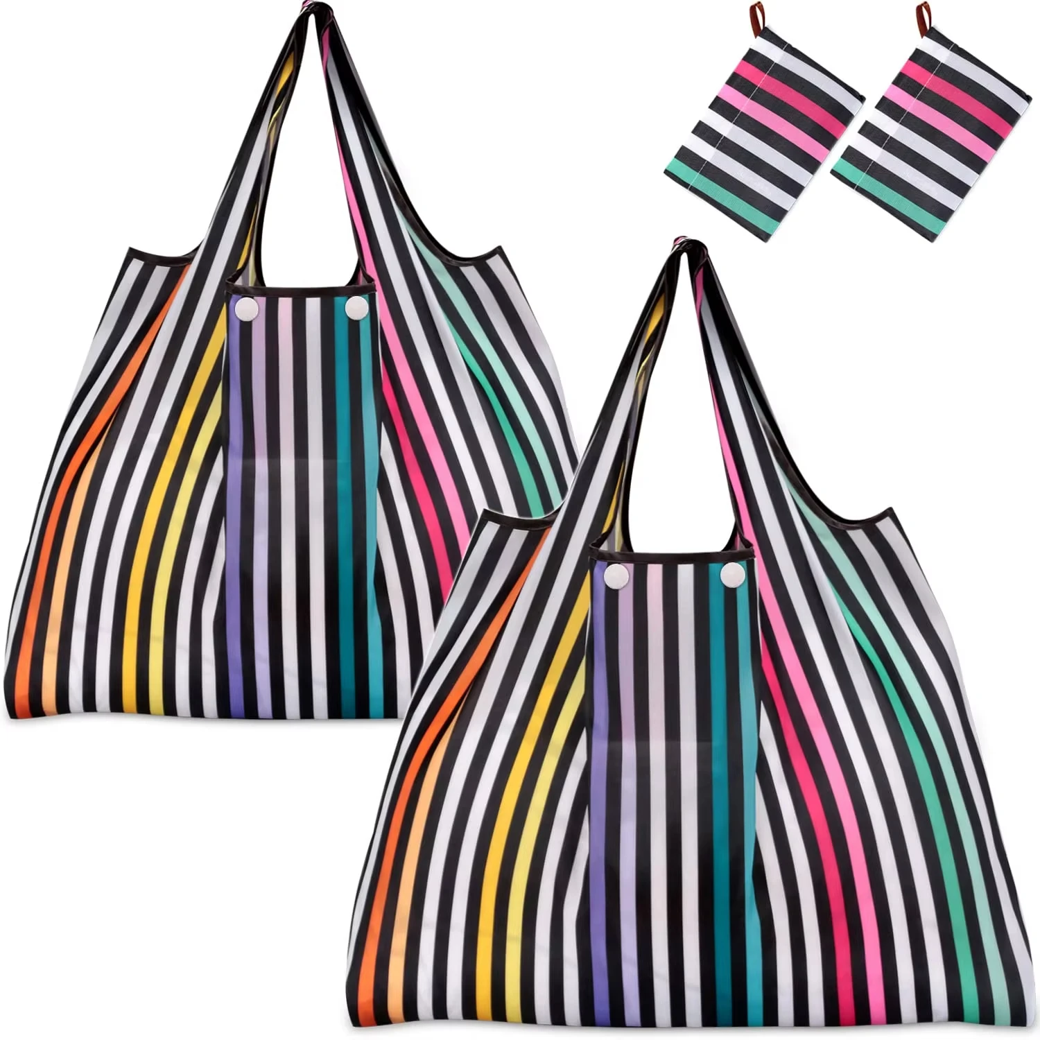 Foldable Nylon Shopping Bags with Bottom and Customized Logo Printed, Heavy Duty Waterproof Fabric Tote Bags for Shopping