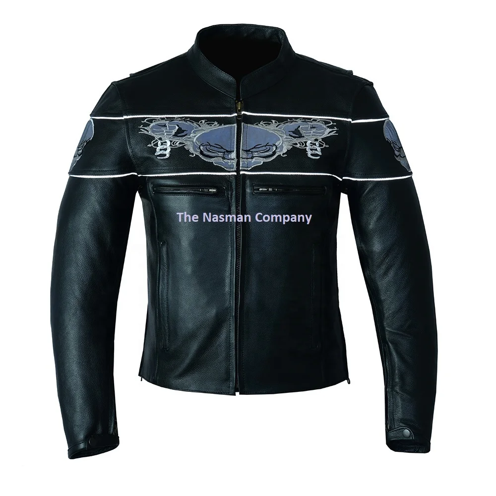 Мужская кожаная куртка Harley Davidson 3 с изображением черепа из натуральной воловьей кожи в американском стиле для мотоциклистов и