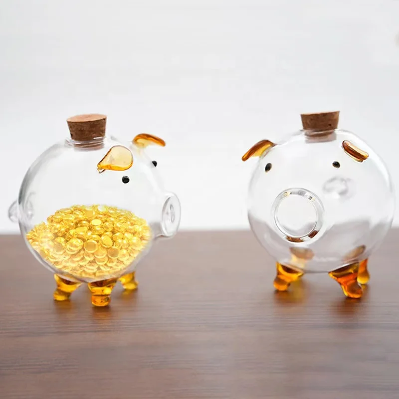 Creative Piggy pig design Clear Glass Piggy Bank glass saving jar Cute home practical saving glass jar