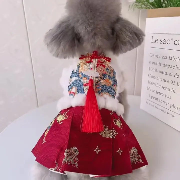 Традиционная китайская юбка Hanfu для домашних животных роскошное платье собак дизайнерское зимнее пальто высокого качества