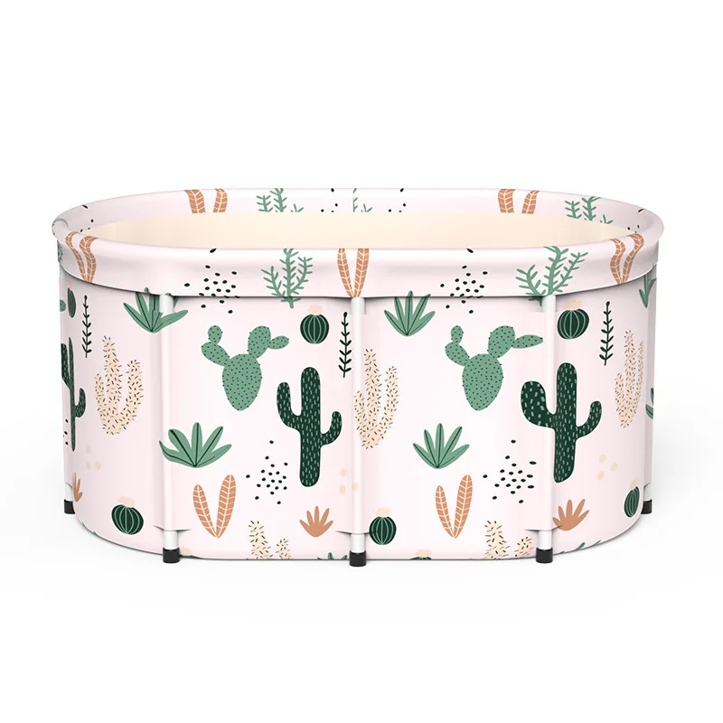 A3709 Large Folding Tub Portable Soak Bucket Spa Barrel Foldable Cactus Printing Sauna Steaming Bathtub for