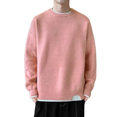 High Quality Wholesale Loose Plain Man Fake Two-piece Pullover Crew Neck Sweaters