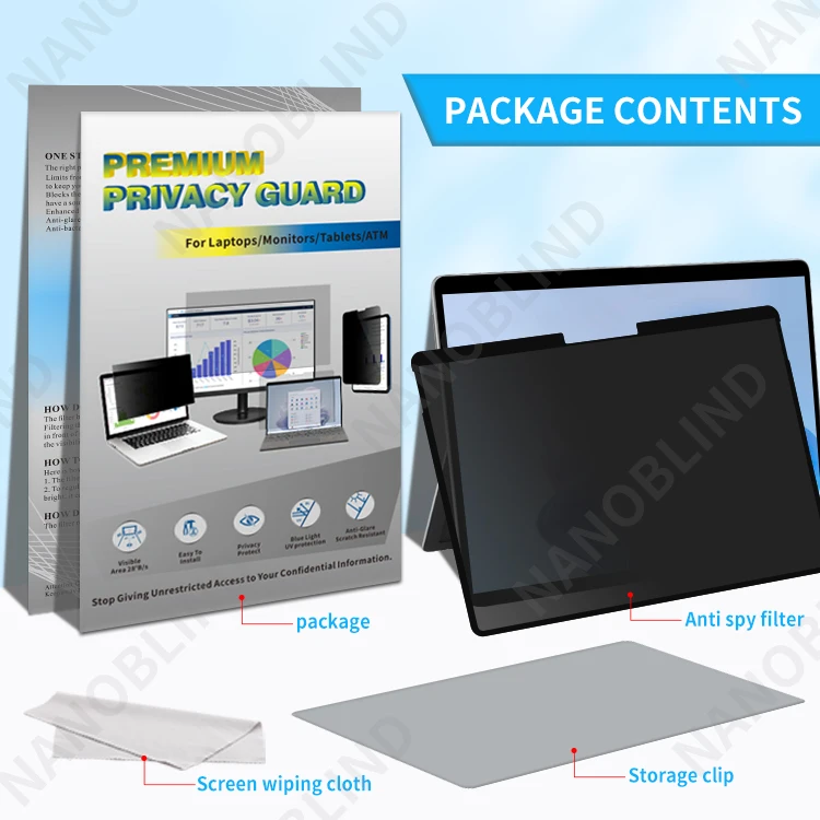 NANOBLIND 360 Degree Anti Spy Frame Glue Privacy filter For Microsoft Surface Pro 8 Easy Install Anti Glare scratch blue light