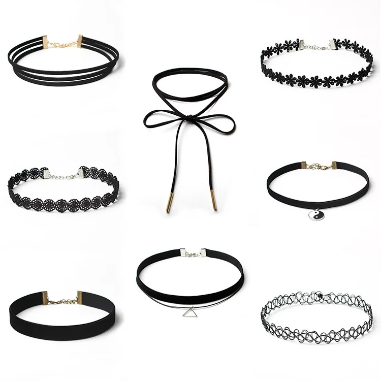 8 PCS Chokers Set Black Choker Necklaces for Women Teen Girls Gothic Collar Lace Velvet Chokers
