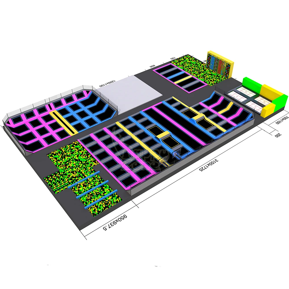 Style Large Indoor Trampolines Park Arena with Foam Pit Obstacles and Shoot Basketball Hoops Bounce Bed