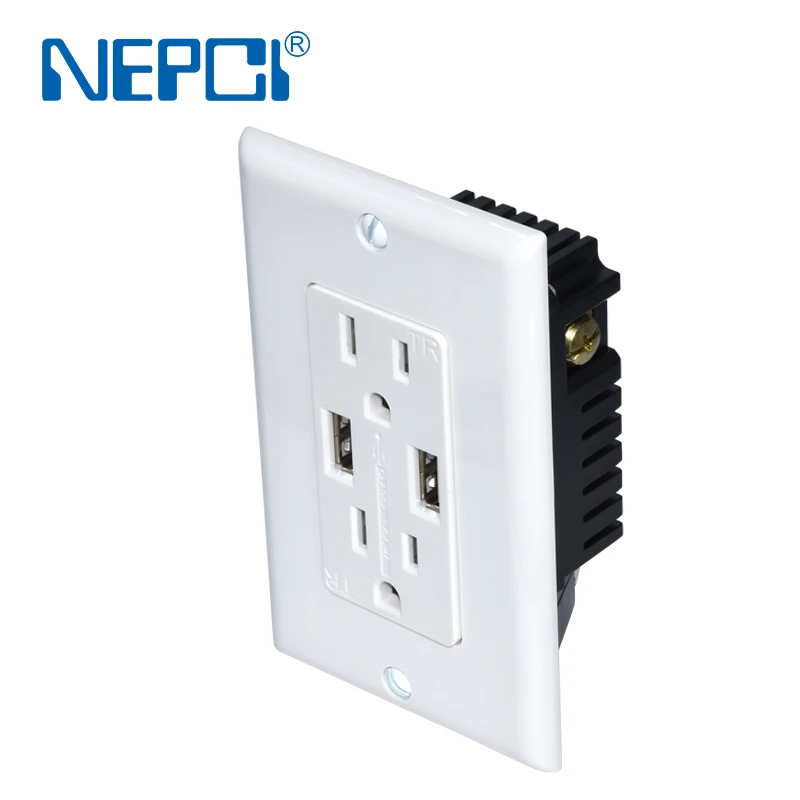 NEPCI 115X70MM American USB Wall receptacle XJY-USB-30-A/A-5V/4A US decora type wall mounted USB socket outlet FCC TEL
