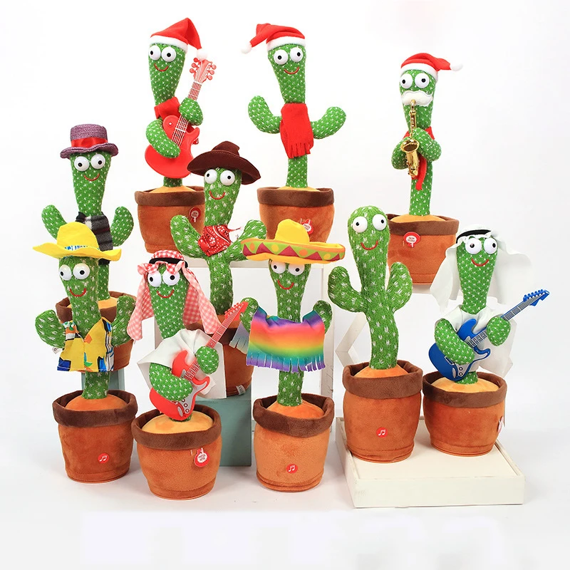 DD213 Christmas Gift Cactus Flowerpot Stuffed Red Plush Toys Dancing Cactus Recording Singing Dancing Cactus Toy