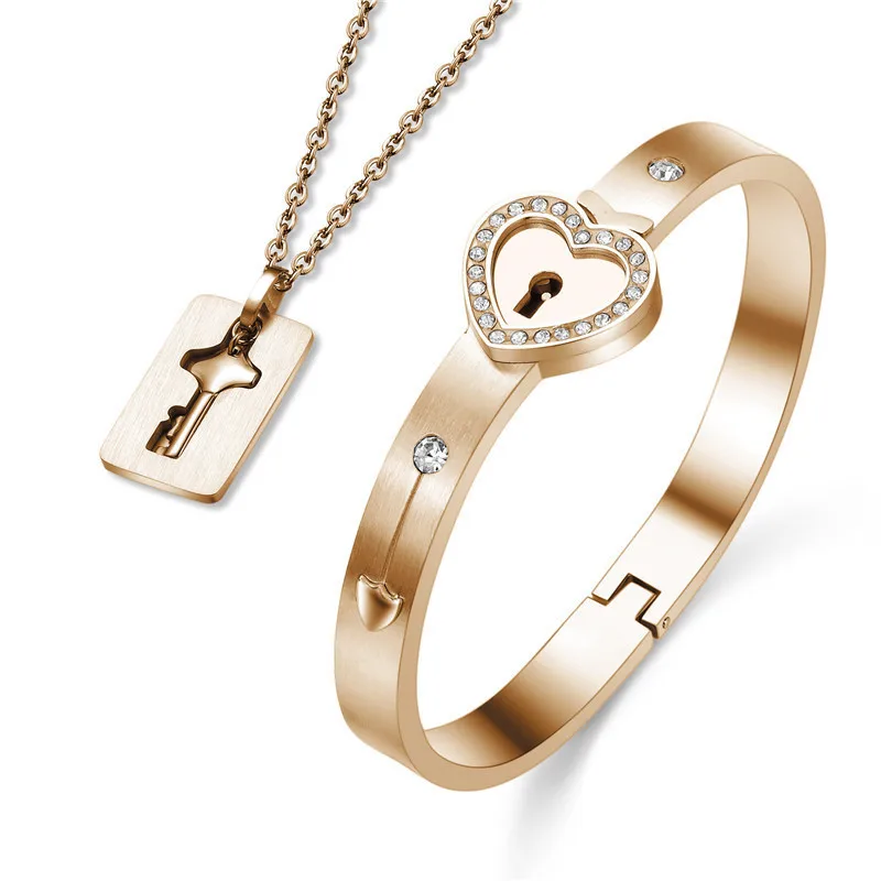 Manufacturer direct selling concentric lock bracelet key pendant necklace lover jewelry set
