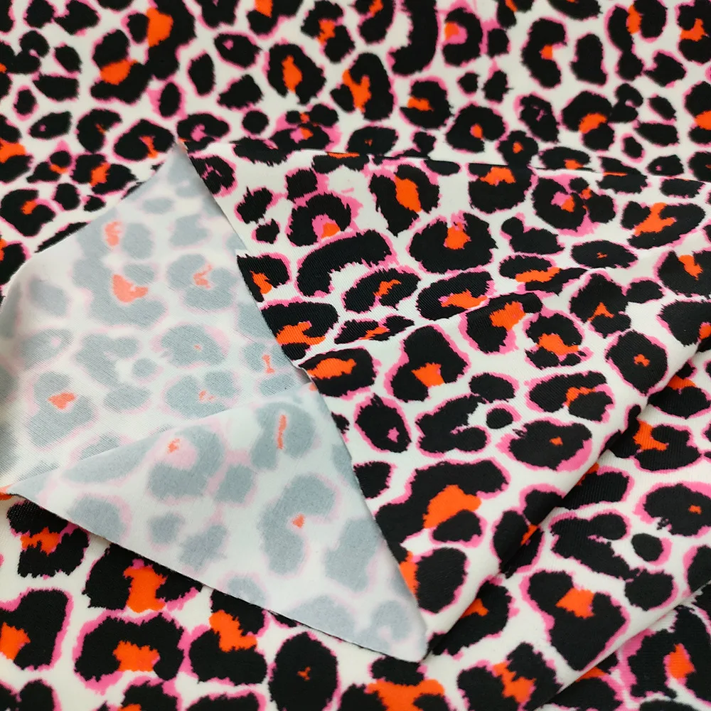 custom printing leopard recycled polyamide elastane designer 4 way stretch 82% nylon spandex printed fabric for swimwear