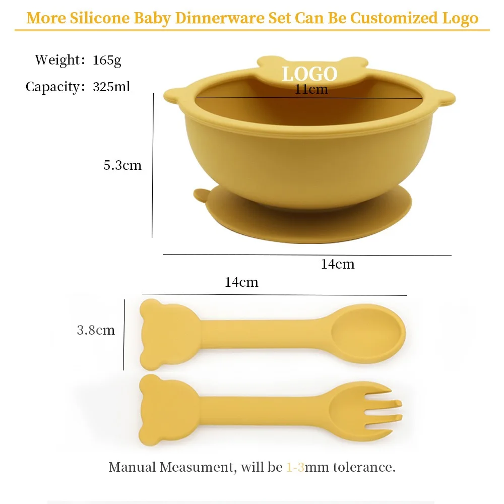 Lightweight Waterproof Non-toxic Silicone Baby Sink Mat Bib  Silicone Baby Suction Bowl With Adjust Spoon and Fork