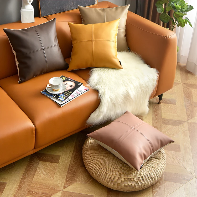 SIPEIEN Splicing pattern faux leather pillow cover luxury  back poly linen pillowcase for living room sofa