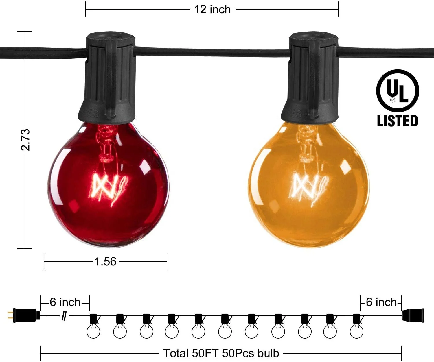 light string for Christmas & holiday string light with hook G or C type bulb string light