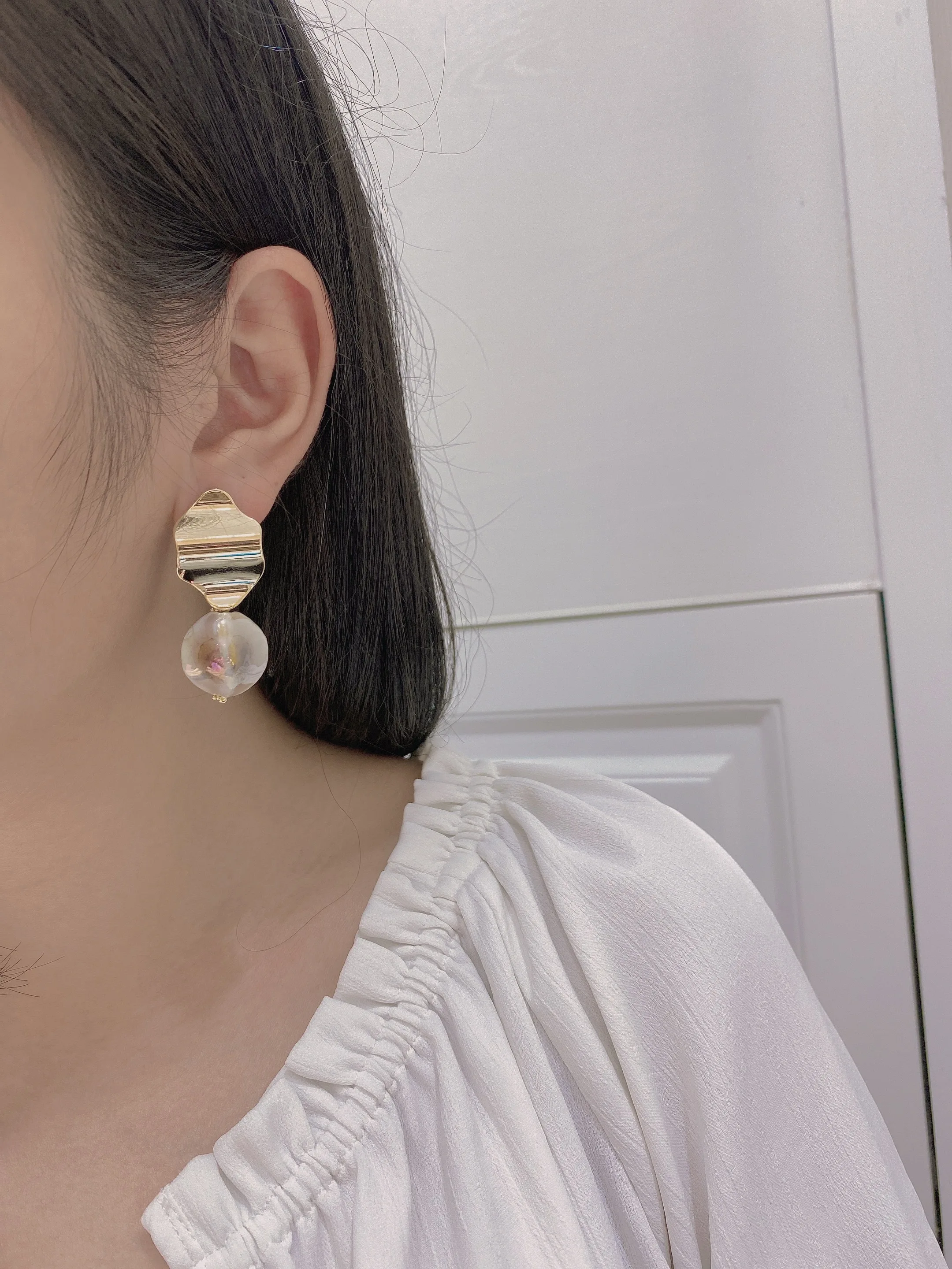 CTWSWU Elegant Irregular Amber Mermaid Tears Drop Stud Earrings 925 Silver Jewelry Gold Plated Hoop Earrings women For Gifts